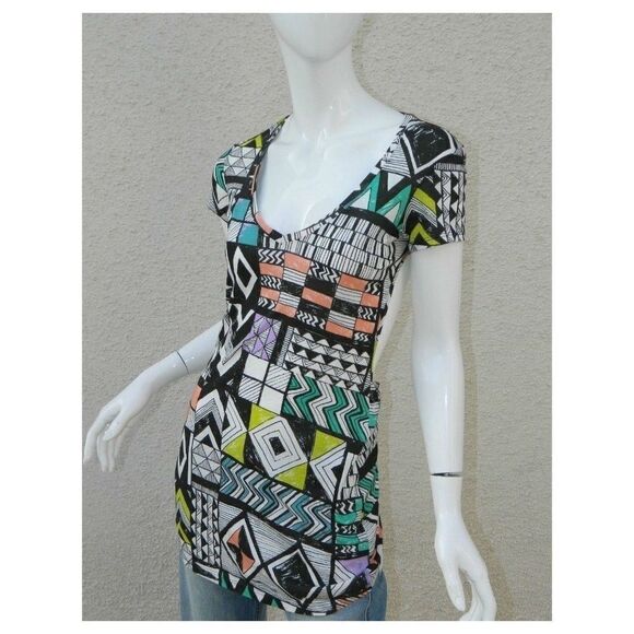 Blue Life Dress Tribal Black Orange Thrasher Cutout Mini Dress Size X-Small - Picture 1 of 9
